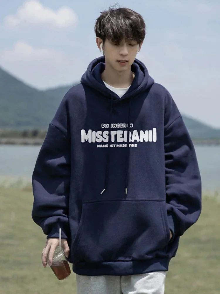 2024 Neu im Vintage-Stil, lässig, Kapuzenpullover für Herren, mit Buchstaben bedruckt, lockere Passform, Kapuzenpullover, Herbst, Y2K, Streetwear, modischer Trainingsanzug