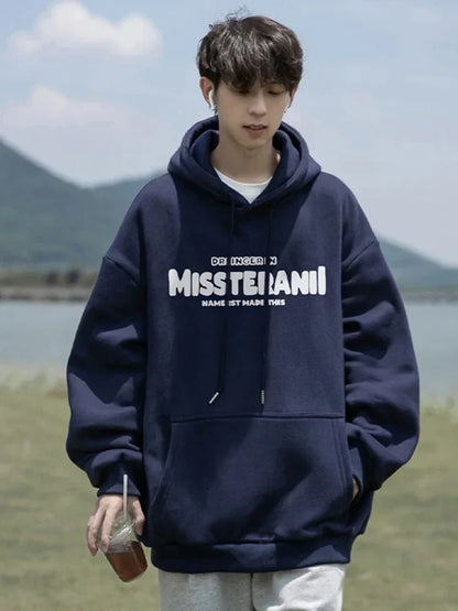 2024 Neu im Vintage-Stil, lässig, Kapuzenpullover für Herren, mit Buchstaben bedruckt, lockere Passform, Kapuzenpullover, Herbst, Y2K, Streetwear, modischer Trainingsanzug