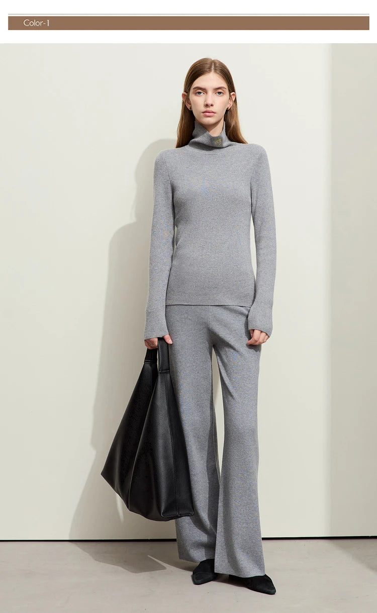 Damen-Rollkragenpullover Kaschmir-Wolle Slim Stickerei Winter