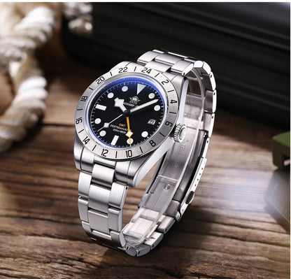 Herren-GMT-Taucheruhr mit Swiss-Ronda-Werk und Bubble-Glas
