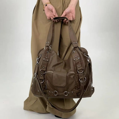 Damen-Vintage-Schultertasche Große Schwarze Mit Top-Griff Und Mehreren Fächern Für Viel Stauraum