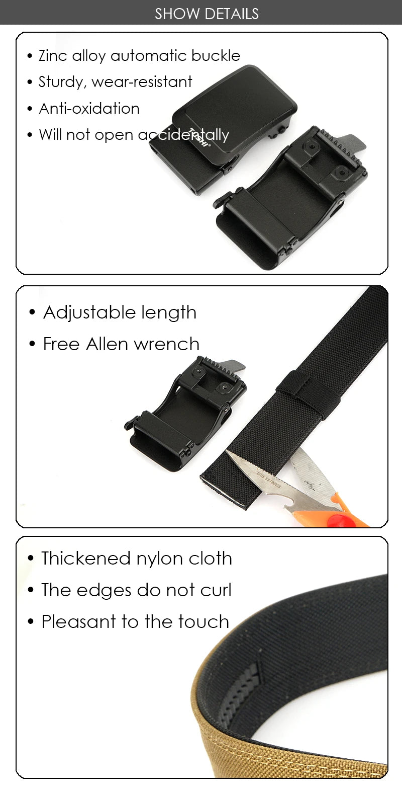 Herren-Taktischer Gürtel aus Nylon mit automatischer Metall-Schnalle und matte Oberfläche