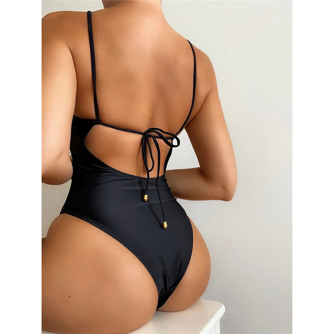 Damen Badeanzug Leopard rückenfrei Monokini hoher Beinausschnitt gepolstert