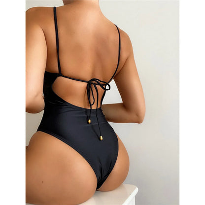 Damen Badeanzug Leopard rückenfrei Monokini hoher Beinausschnitt gepolstert
