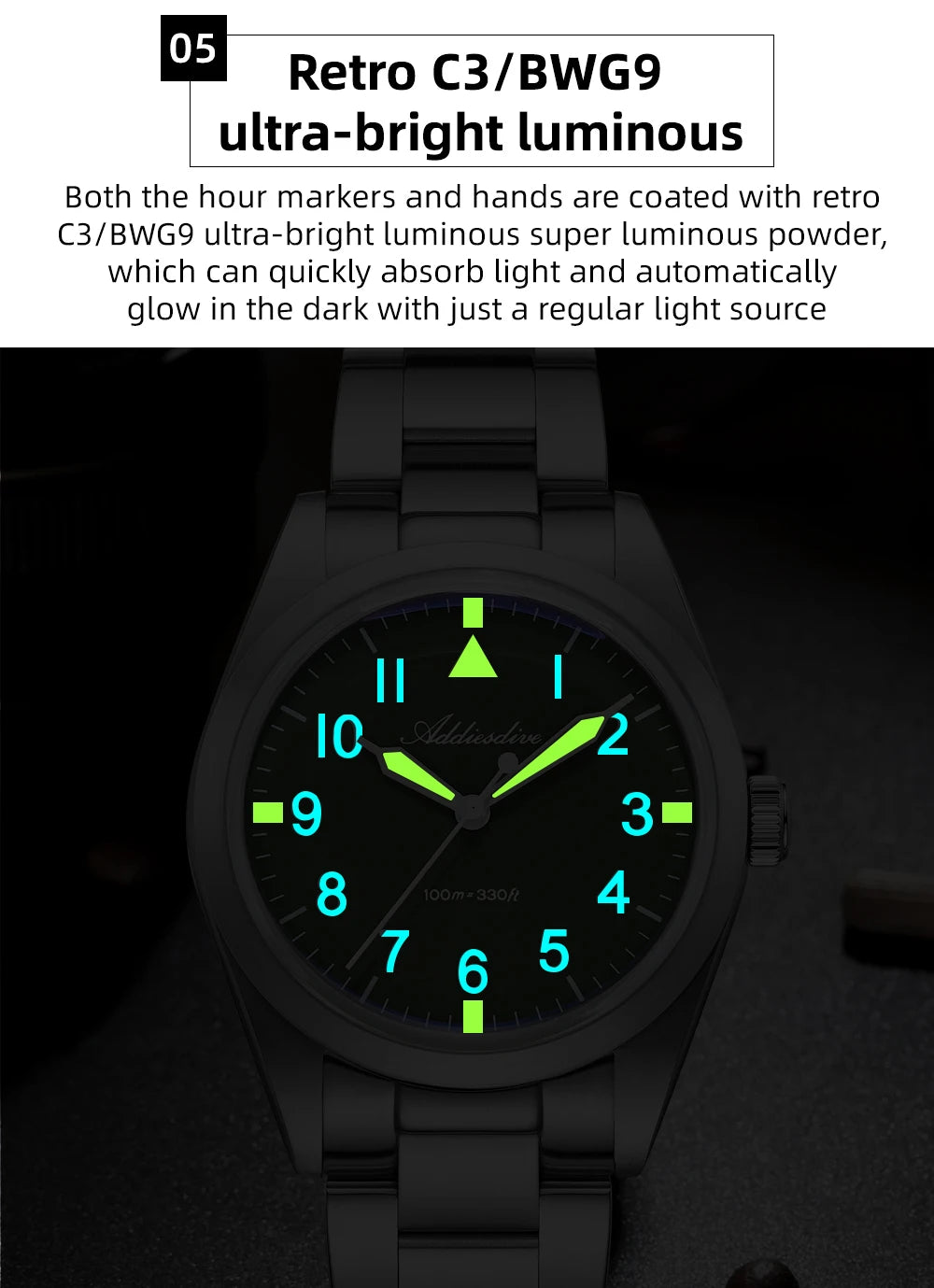 ADDIESDIVE New Watch For Men's Reloj Hombre AD2502 VH31 Movement Titanium Alloy 36mm 100M Waterproof Luminous Quartz Watches