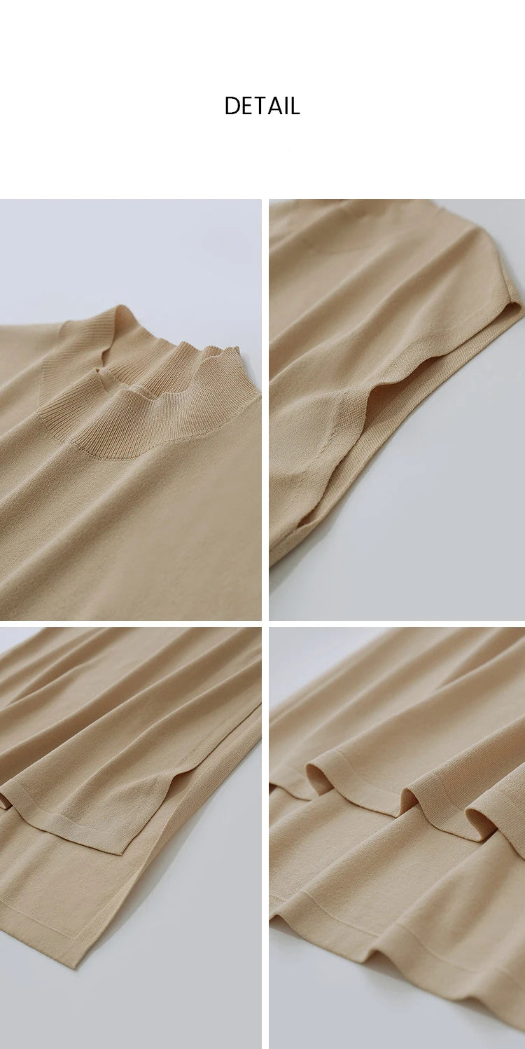 Detailansicht: beiger Strick mit Feinstrickstruktur und Saum