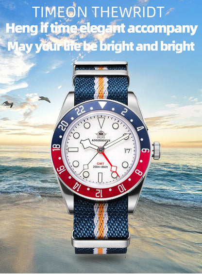 Herren-GMT-Quarzuhr mit Ronda-Werk und Nylonarmband