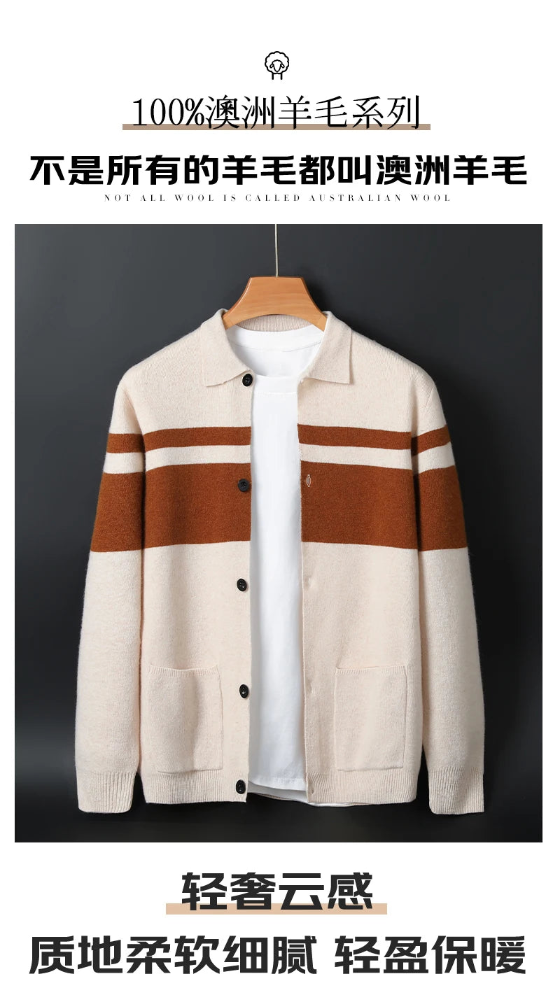 2024 neue Mode Wolle Strickjacke Mantel Top Herren Revers Business Casual Strickpullover Trend Hot Frühling und Herbst gestreift Langarm