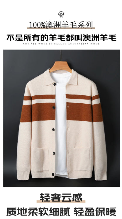 2024 neue Mode Wolle Strickjacke Mantel Top Herren Revers Business Casual Strickpullover Trend Hot Frühling und Herbst gestreift Langarm