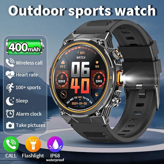 Männer Smartwatch mit Fitness Tracker und wasserdichter Taschenlampe für Outdoor Aktivitäten