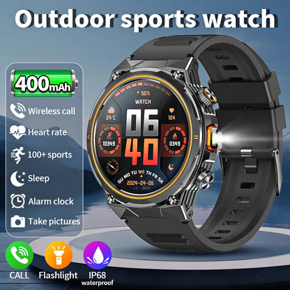 Männer Smartwatch mit Fitness Tracker und wasserdichter Taschenlampe für Outdoor Aktivitäten