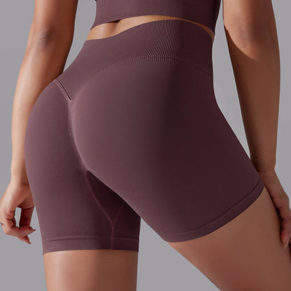 Nahtlose gestrickte Damen-Workout-Shorts, dunkellila, Seitenansicht mit Po-Formnaht