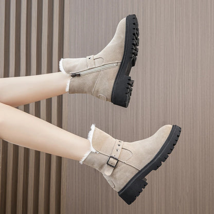 AIYUQI Women's Snow Boots Suede Genuinen Leather New Large Size Thick Warm Women Winter Boots Casual Women's Ankle Boots