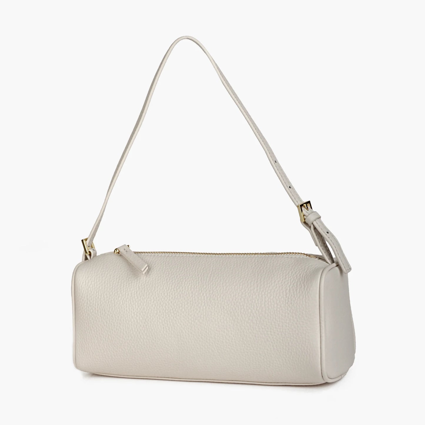 Damen-Handtasche Barrel-Form aus Kalbsleder - Naturfarbe, Gold-Hardware