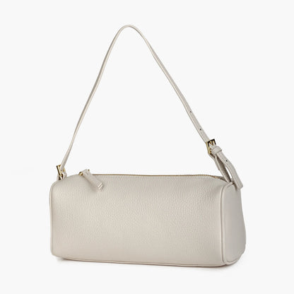 Damen-Handtasche Barrel-Form aus Kalbsleder - Naturfarbe, Gold-Hardware