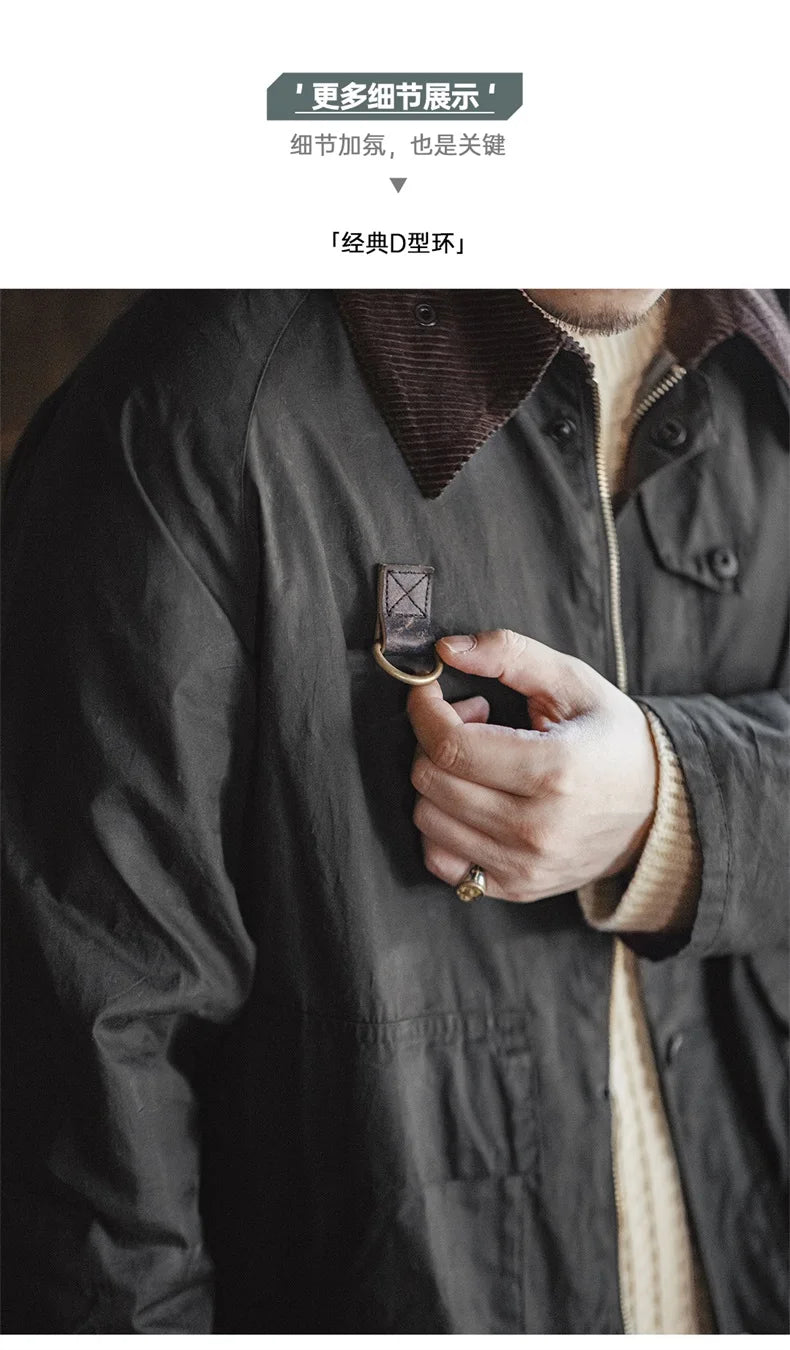 Herren Angeljacke Vintage Gewachst Cordkragen mit Taschen Mantel Herbst Classic Overcoat