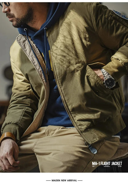 Herren Fliegerjacke Maden Reversible Baseballkragen Herbst Winter Verdickte Mäntel