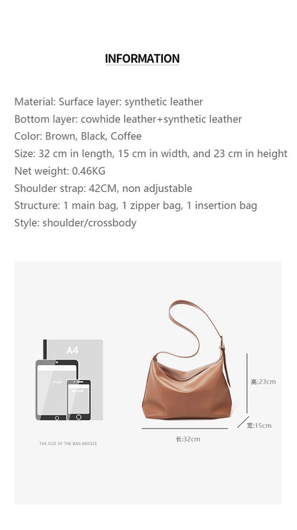 Damen Tote Tasche aus Split-Leder mit großem Fassungsvermögen Crossbody