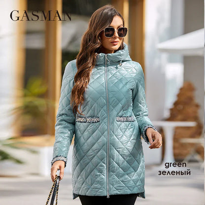 Lange Damen-Daunenjacke mit Kapuze und dicker Fütterung – warmer Winterparka aus Baumwolle