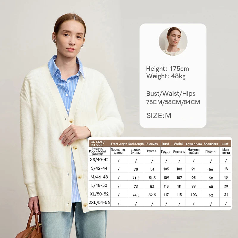 Damen-Strickjacke V-Ausschnitt dick warm locker elastisch Winter