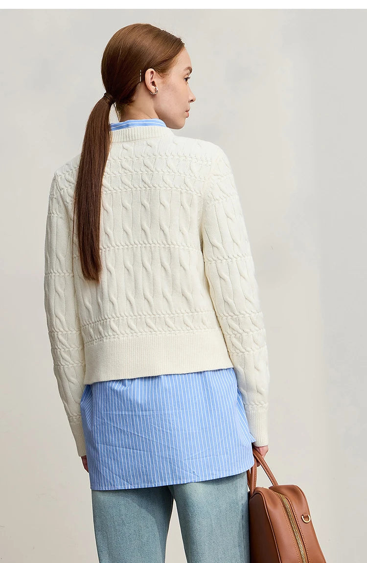 Damen-Strickjacke Rundhals gerade kurz Vintage elegant Winter