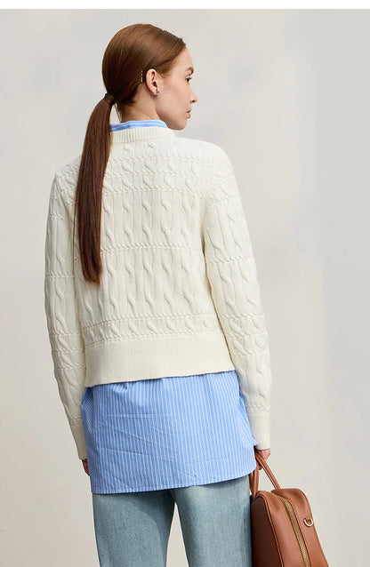 Damen-Strickjacke Rundhals gerade kurz Vintage elegant Winter