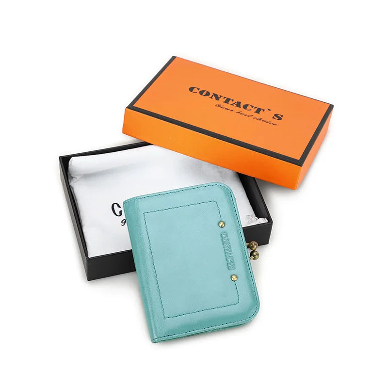 Damen Echtleder Geldbörse Vintage Metallrahmen RFID 6 Kartenfächer Münzfach Reise