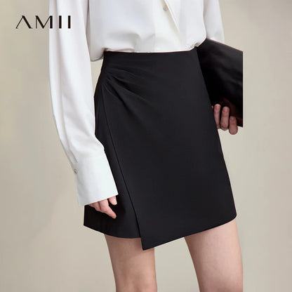 Asymmetrischer Minirock aus Stretch, schwarz, mit schrägem Saum