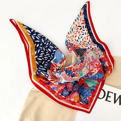Damen Seidenschal 53cm quadratisch Halstuch Haarband Büro Bandana Foulard