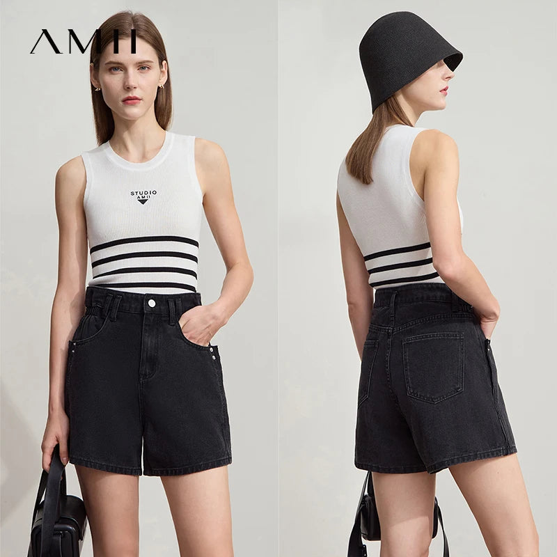 Damen Shorts Baumwoll-Denim Lässig Locker Gerade Vintage Modische Taschenjeans