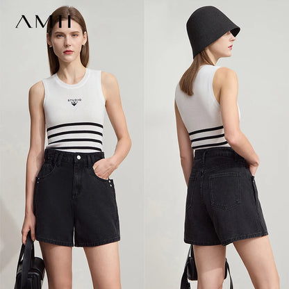 Damen Shorts Baumwoll-Denim Lässig Locker Gerade Vintage Modische Taschenjeans