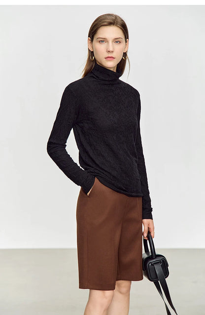 Damen-Rollkragenpullover Wolle-Mix schlank dünn Winter