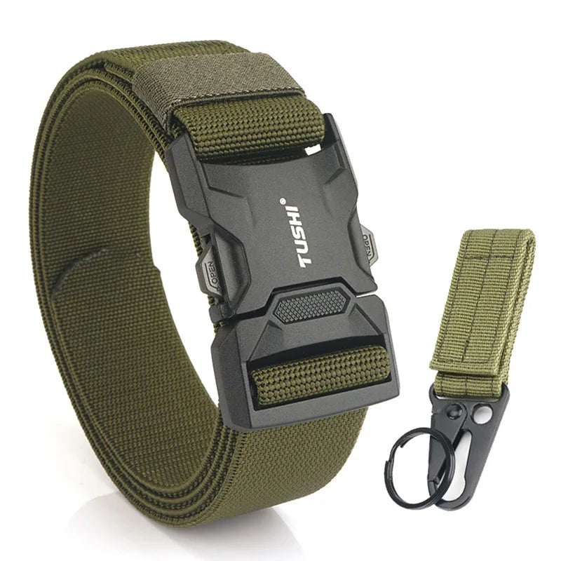 Elastischer Herren-Gürtel in ArmyGreen mit Aluminium-Schnalle und Schnellverschluss