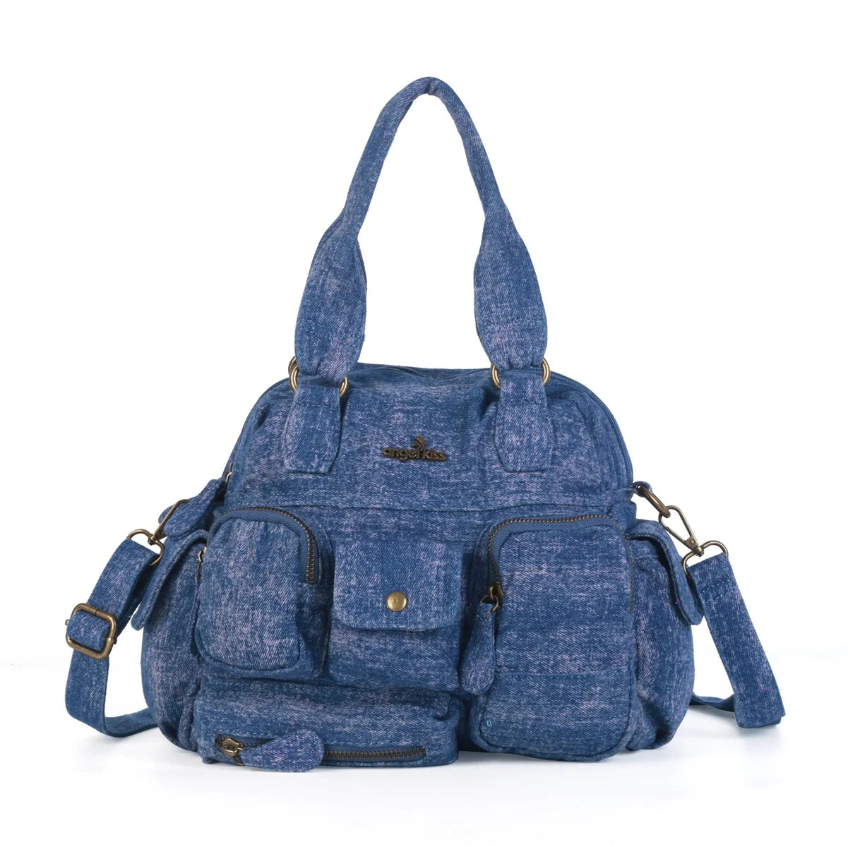 Damen-Umhängetasche Denim mit Mehrfachfächern Handyfach für Alltag Freizeit Denim-Look