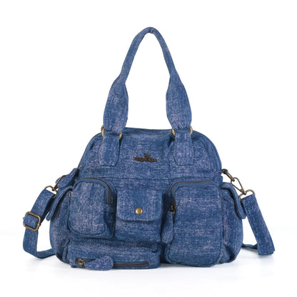 Damen-Umhängetasche Denim mit Mehrfachfächern Handyfach für Alltag Freizeit Denim-Look