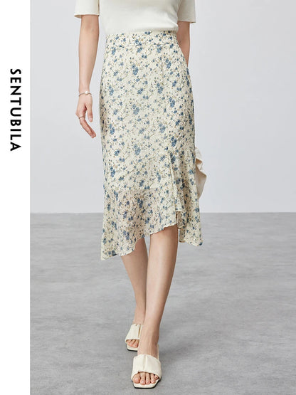 Frauen Midi-Meerjungfrauenrock im eleganten Blumen-Druck mit elastischer Taille