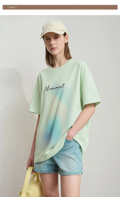 Damen Sommer T-Shirt mit lockerer Passform und buntem Farbverlauf