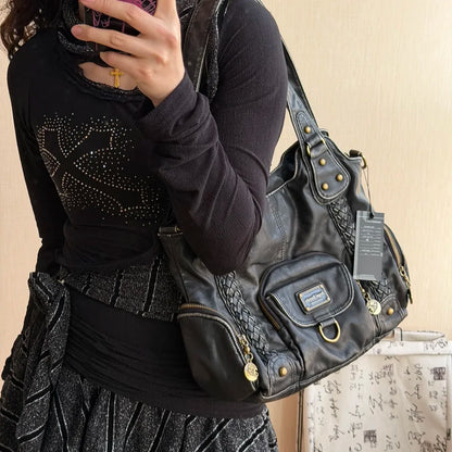 Damen Große Henkeltasche Aus Leder Mit Geflochtenen Details In Retro Waschoptik Groß