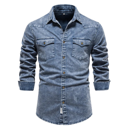 Herren Denim Hemd aus Baumwolle mit doppelten Taschen im lässigen Stil