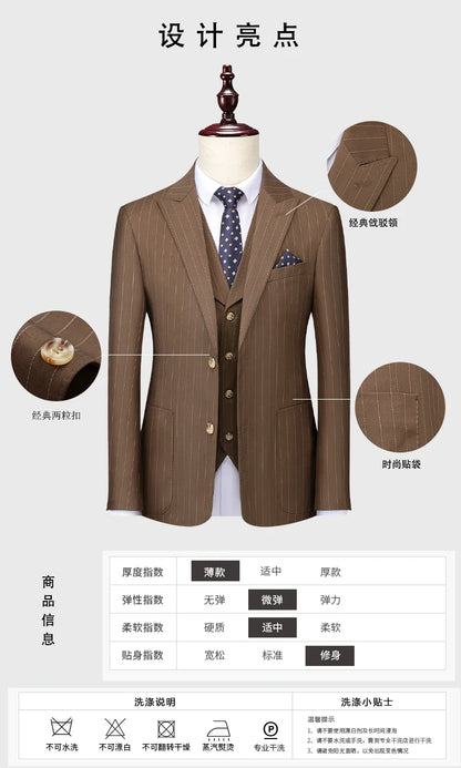 Klassischer 3-teiliger Anzug: Gestreiftes Business-Outfit für Hochzeiten und Events, Slim Fit, S-5XL