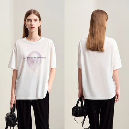 Damen T-Shirt im minimalistischen Stil mit gedrucktem Design und lässigen Ärmeln