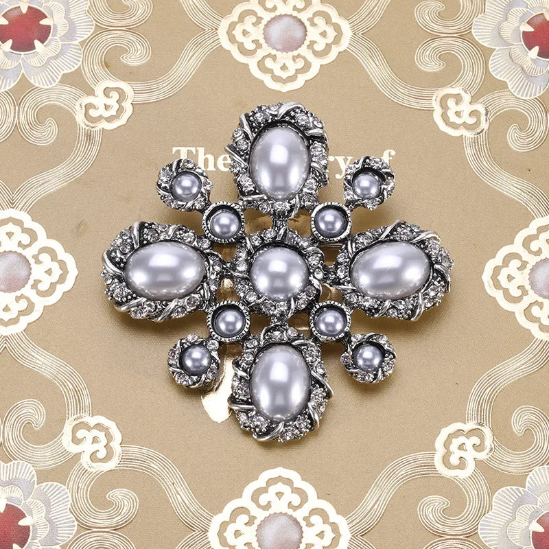 Brosche Kreuz Perle Strass Barock Vintage Luxus Hochzeit Party Damen