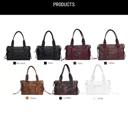 Damen-Handtasche aus PU-Leder Weinrot Großes Fassungsvermögen Schultertasche Boston-Stil