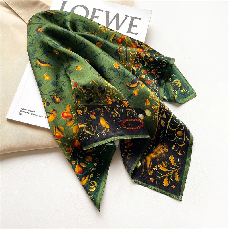 Damen Seidensatin Schal Tasche Kopf Bandana Halstuch bedruckt D