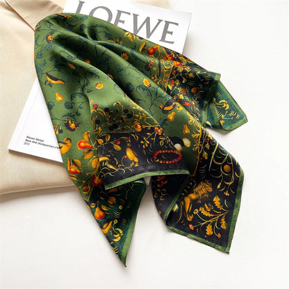 Damen Seidensatin Schal Tasche Kopf Bandana Halstuch bedruckt D