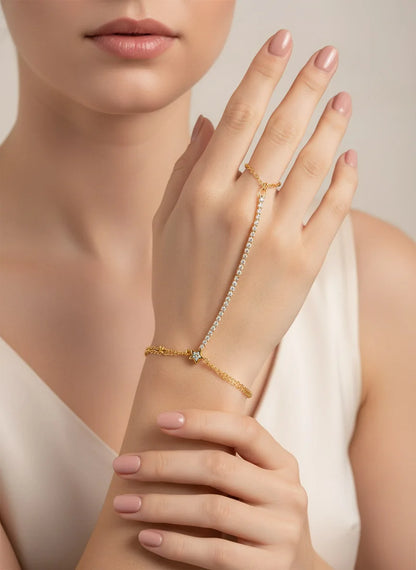 Damen-Handketten-Armband mit Fingerring und Zirkonia