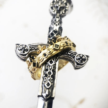 Damen-Charm-Anhänger großes Schwert Krone Vintage II aus Sterlingsilber