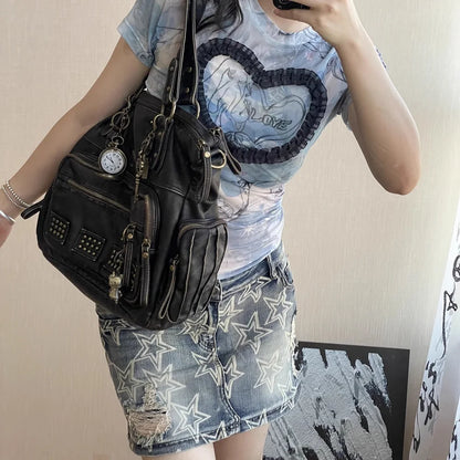 Damen-Handtasche Vintage-Stil aus Soft-PU Bronzefarben Große Tote-Tasche Schulter- und Umhängetasche