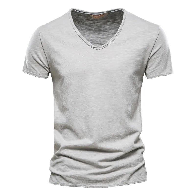 Herren-T-Shirt mit V-Ausschnitt, kurzarm, Slim Fit, einfarbig, hellgrau