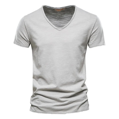 Herren-T-Shirt mit V-Ausschnitt, kurzarm, Slim Fit, einfarbig, hellgrau
